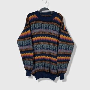 Unbranded Alpaca Pattern Sweater Mens XL Blue Geometric Southwestern Boho